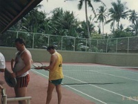 IDN Bali 1990OCT WRLFC WGT 047  Dunno, but the breakfast must have done wonders. It's a bit how's ya father for them to be swinging racquets if you ask me. : 1990, 1990 World Grog Tour, Asia, Bali, Date, Indonesia, Month, October, Places, Rugby League, Sports, Wests Rugby League Football Club, Year